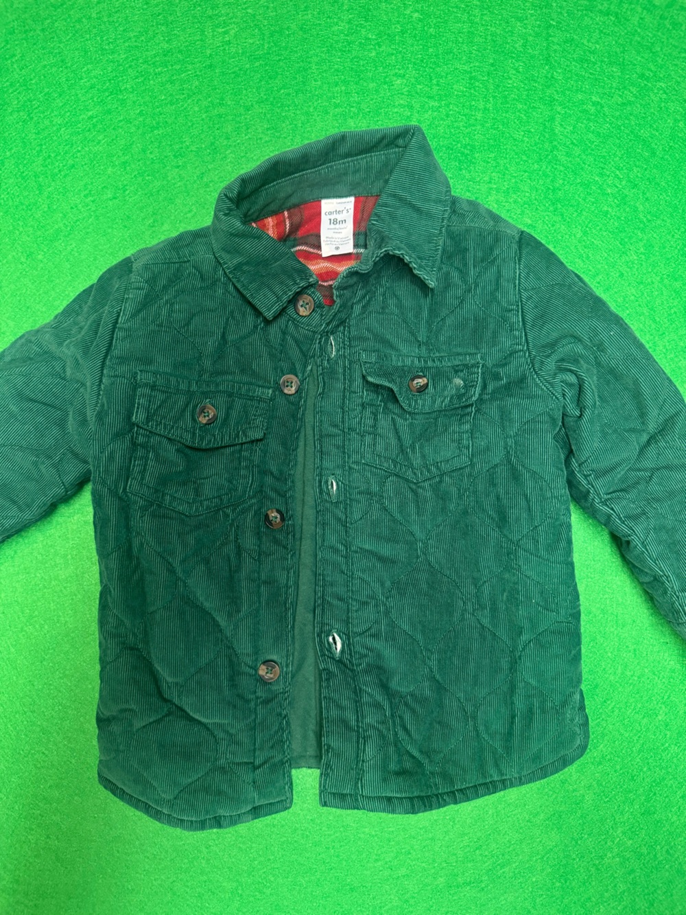 Carter's Dark Green Corduroy Button-Front Jacket